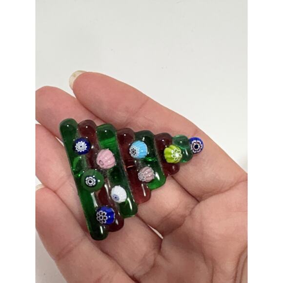 Vintage Green Glass Christmas tree Floral Handcrafted Pin Brooch - Picture 6 of 8